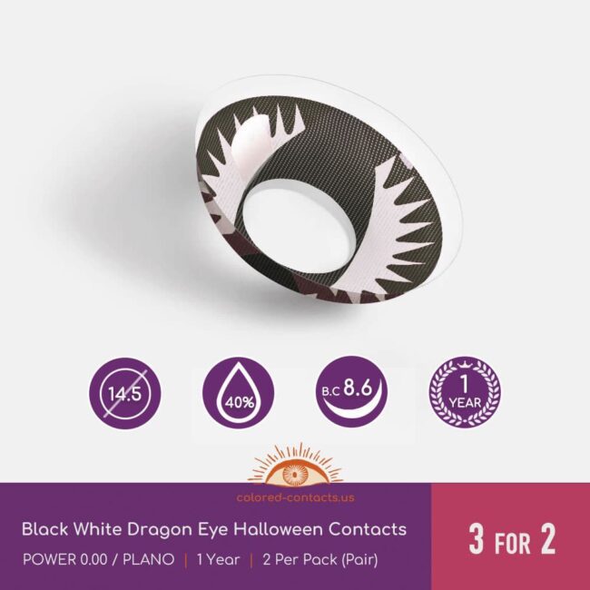 Black White Dragon Eye Halloween Contacts - Colored Contacts Black White Dragon Eye Halloween Contacts