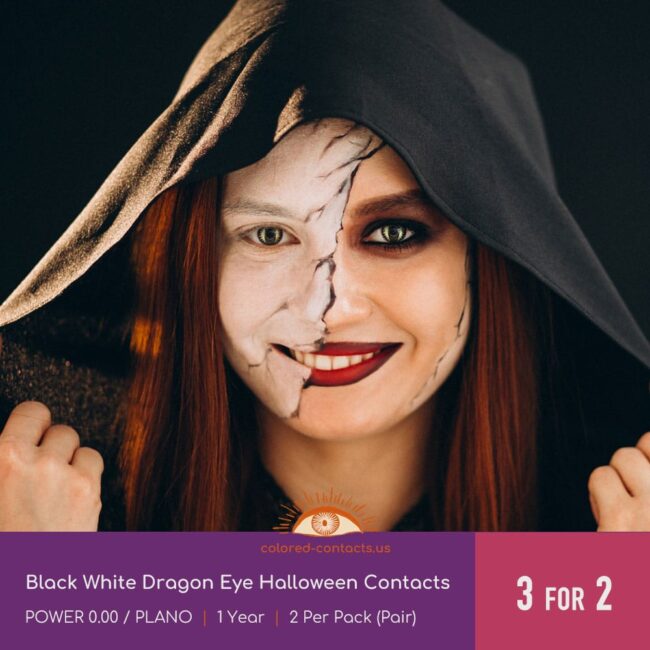 Black White Dragon Eye Halloween Contacts - Colored Contacts Black White Dragon Eye Halloween Contacts