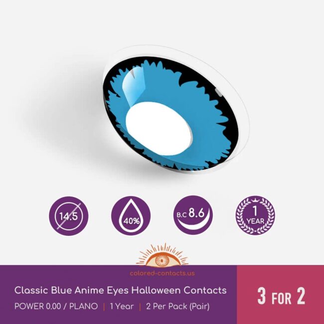 Classic Blue Anime Eyes Halloween Contacts - Colored Contacts Classic Blue Anime Eyes Halloween Contacts