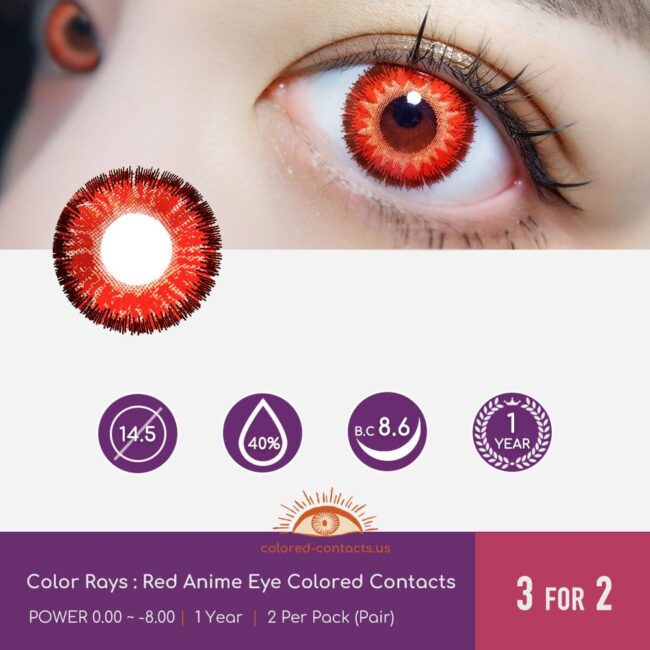 Color Rays Red Anime Eye Colored Contacts - Colored Contacts Color Rays Red Anime Eye Colored Contacts