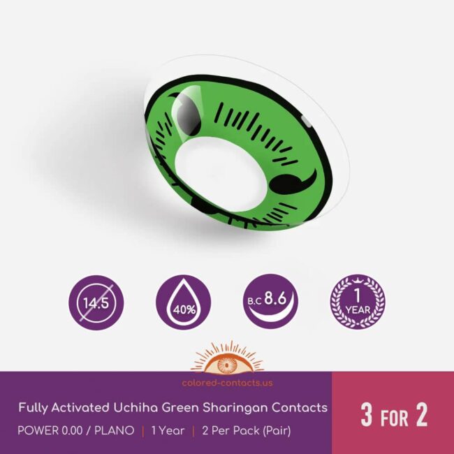 Fully Activated Uchiha Green Sharingan Contacts - Colored Contacts Fully Activated Uchiha Green Sharingan Contacts