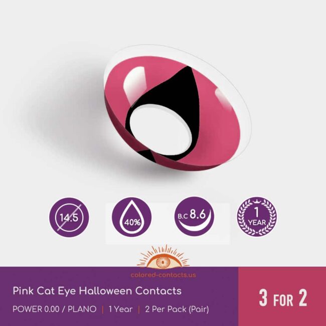 Pink Cat Eye Halloween Contacts - Colored Contacts Pink Cat Eye Halloween Contacts