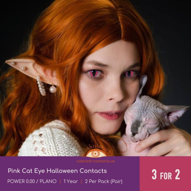 Pink Cat Eye Halloween Contacts - Colored Contacts Pink Cat Eye Halloween Contacts
