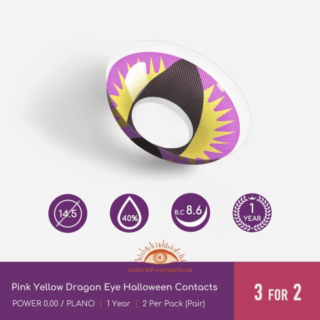 Pink Yellow Dragon Eye Halloween Contacts - Colored Contacts Pink Yellow Dragon Eye Halloween Contacts