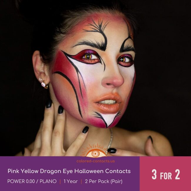 Pink Yellow Dragon Eye Halloween Contacts - Colored Contacts Pink Yellow Dragon Eye Halloween Contacts