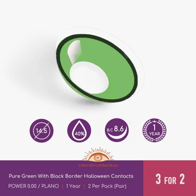 Pure Green With Black Border Halloween Contacts
