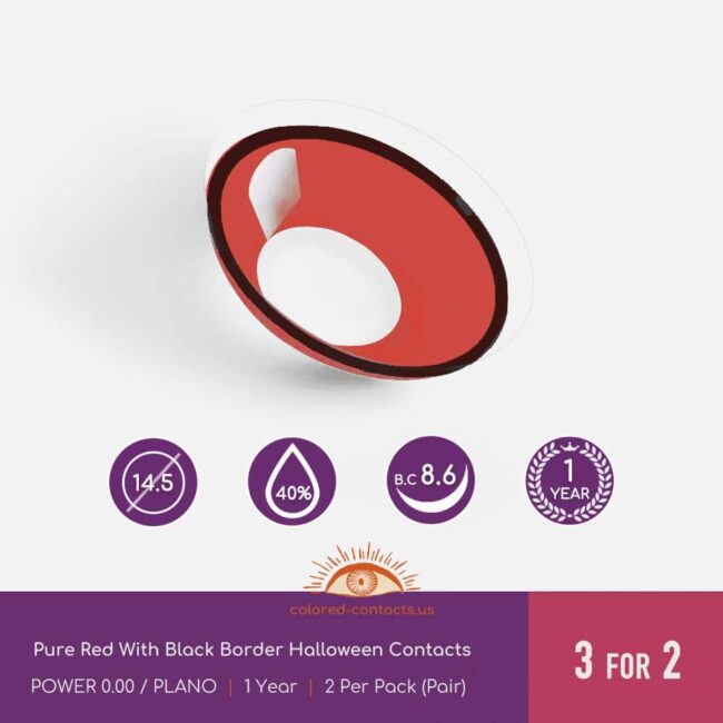 Pure Red With Black Border Halloween Contacts - Colored Contacts Pure Red With Black Border Halloween Contacts