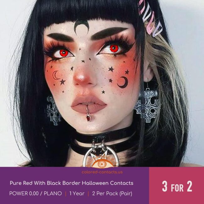 Pure Red With Black Border Halloween Contacts - Colored Contacts Pure Red With Black Border Halloween Contacts