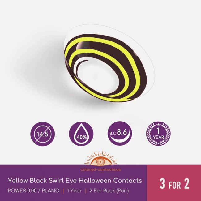 Yellow Black Swirl Eye Halloween Contacts - Colored Contacts Yellow Black Swirl Eye Halloween Contacts
