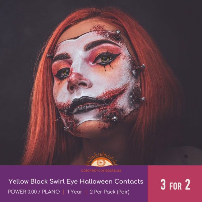 Yellow Black Swirl Eye Halloween Contacts - Colored Contacts Yellow Black Swirl Eye Halloween Contacts