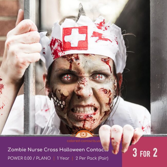 Zombie Nurse Cross Halloween Contacts - Colored Contacts Zombie Nurse Cross Halloween Contacts