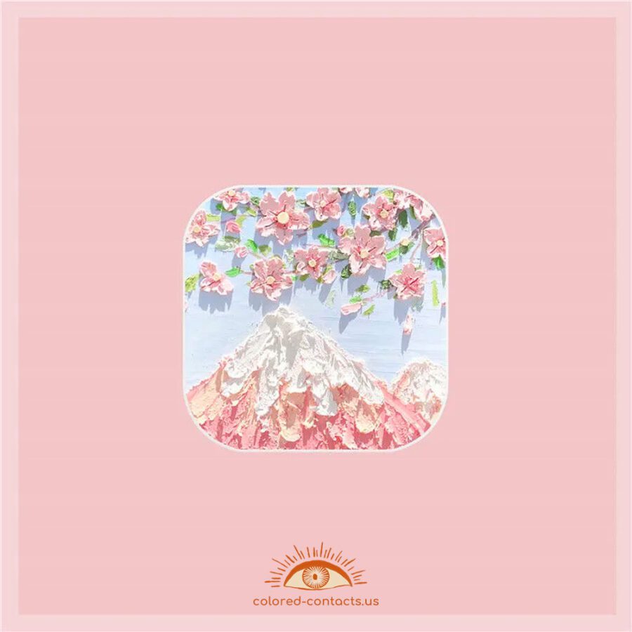 Mount Fuji And Cherry Blossom Pink Contact Lenses Case