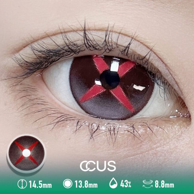 Arlecchino Cosplay Contact Lenses For A Black Lens With Red Cross-Shaped Pupils