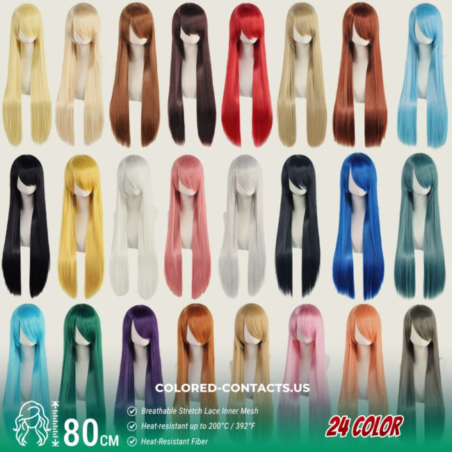 24-Color Versatile Cosplay Wig (80cm-Length)