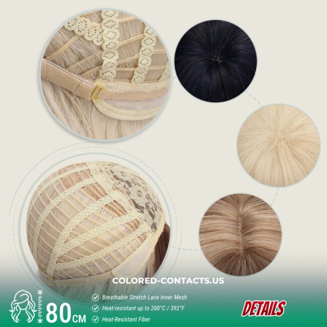 24-Color Versatile Cosplay Wig (80Cm-Length) - Colored Contacts 24-Color Versatile Cosplay Wig (80Cm-Length) Premium Colored Contact Lenses