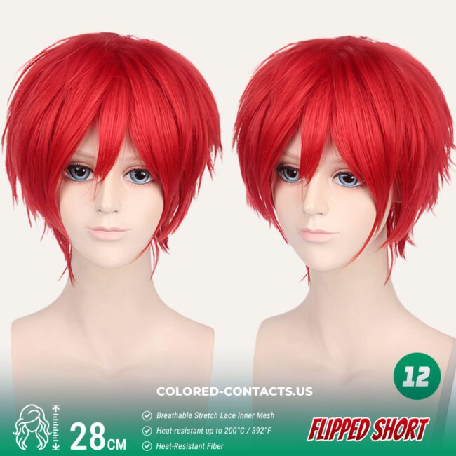28Cm Flipped Short Cosplay Wig Collection - 20 Colors - Colored Contacts 28Cm Flipped Short Cosplay Wig Collection - 20 Colors Premium Colored Contact Lenses