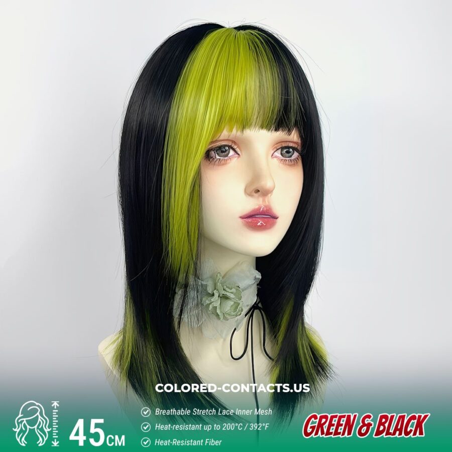 45Cm Lizard Green &Amp; Black Straight Cosplay Wig