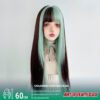 60Cm Mint Green With Black Highlights - Straight Cut With Full Bangs - Colored Contacts 60Cm Mint Green With Black Highlights