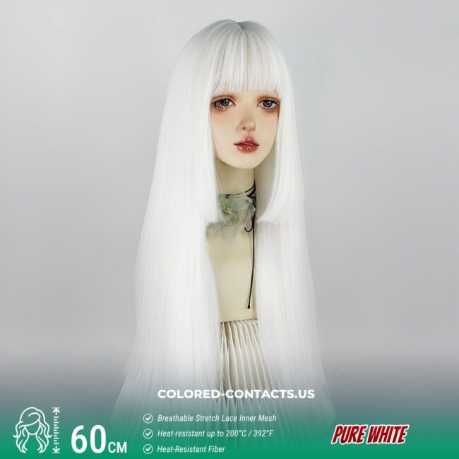 60cm Pure White Straight Wig