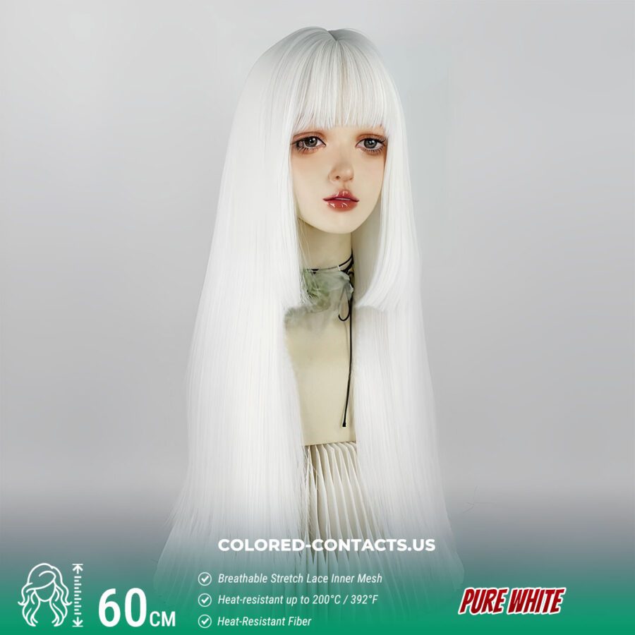 60Cm Pure White Straight Wig