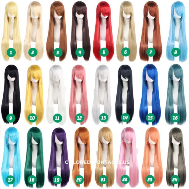 60cm Universal Straight Cosplay Wig Collection - 24 Colors