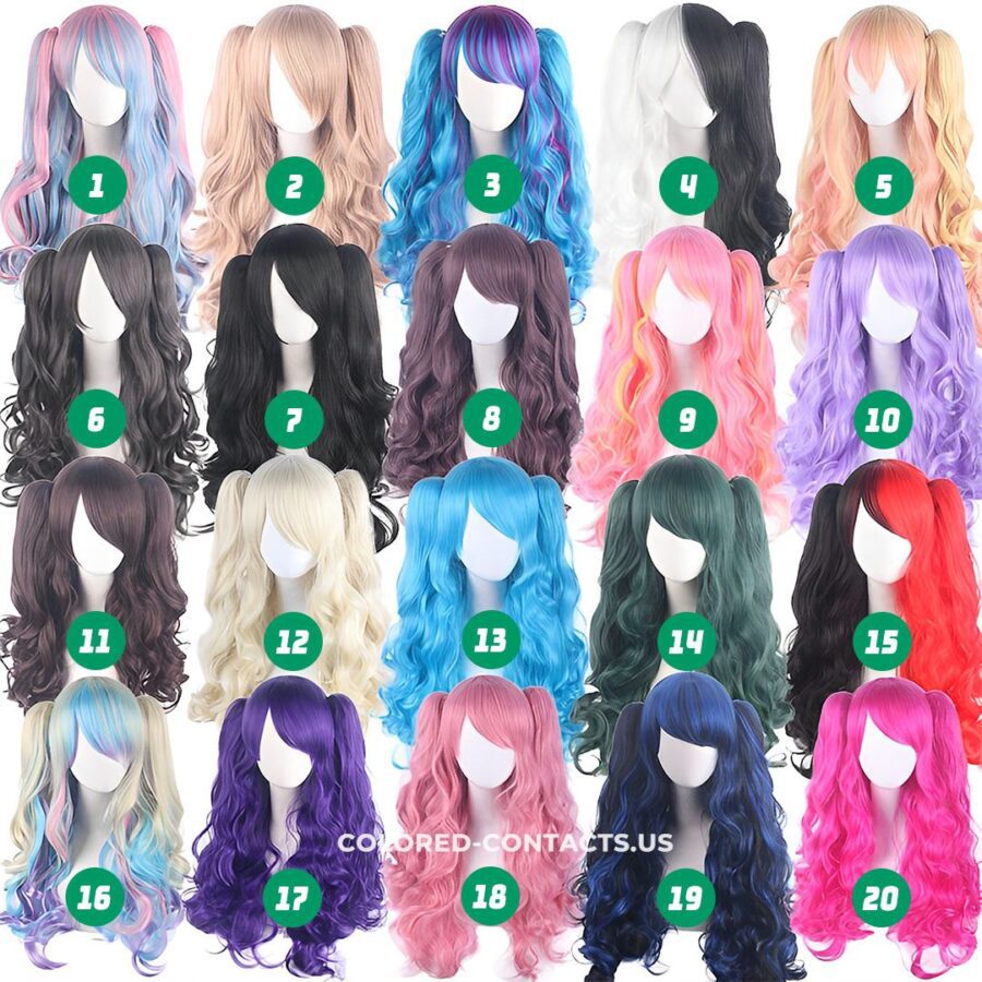 70Cm Lolita Twin-Tails Curly Cosplay Wig - 20 Colors