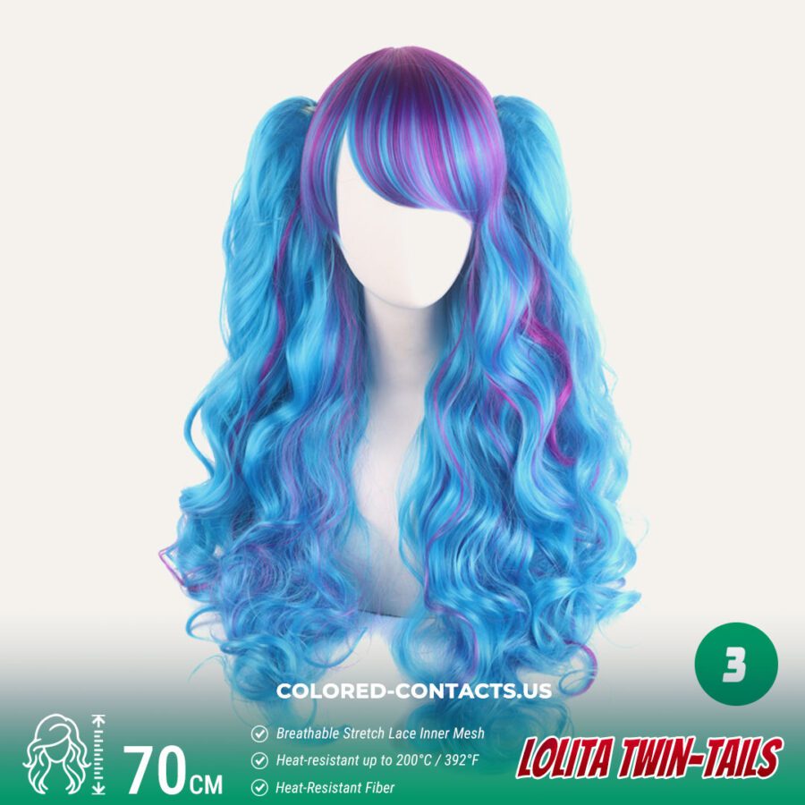 70Cm Lolita Twin-Tails Curly Cosplay Wig - 20 Colors - Image 3