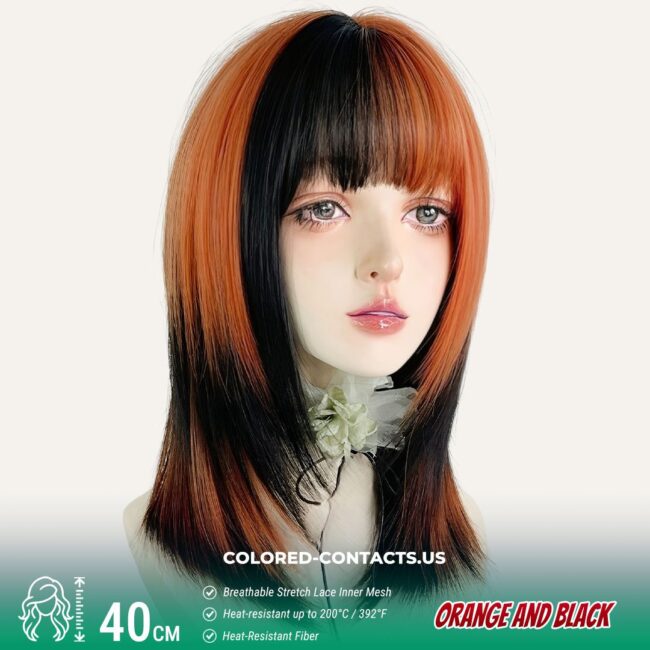 Split-Color Orange and Black Wig