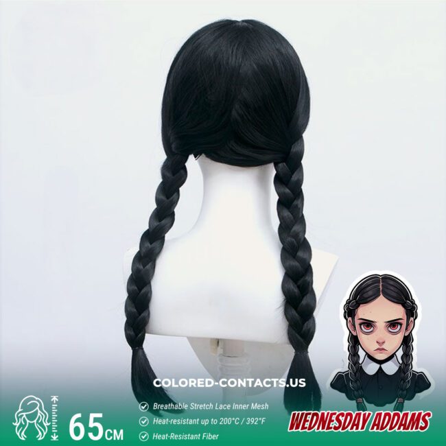 Wednesday Addams Cosplay Wig - Colored Contacts Wednesday Addams Cosplay Wig Premium Colored Contact Lenses