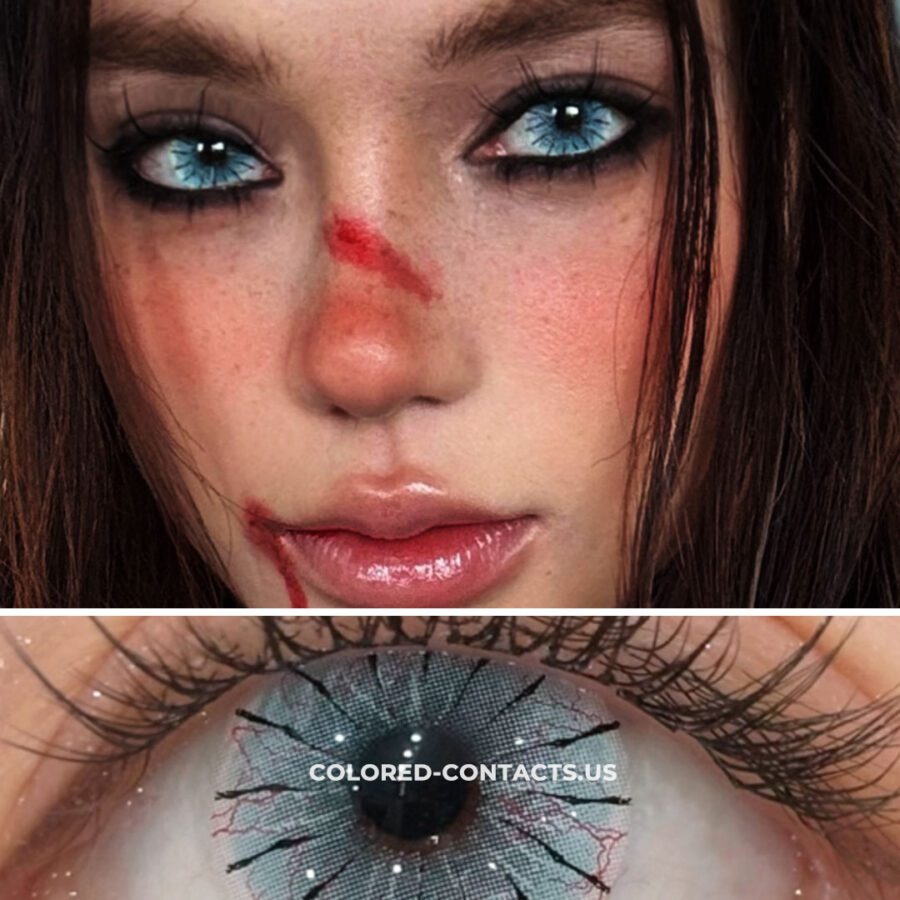Cyan Spider Web Colored Contacts  | 4-Piece Set - Image 2