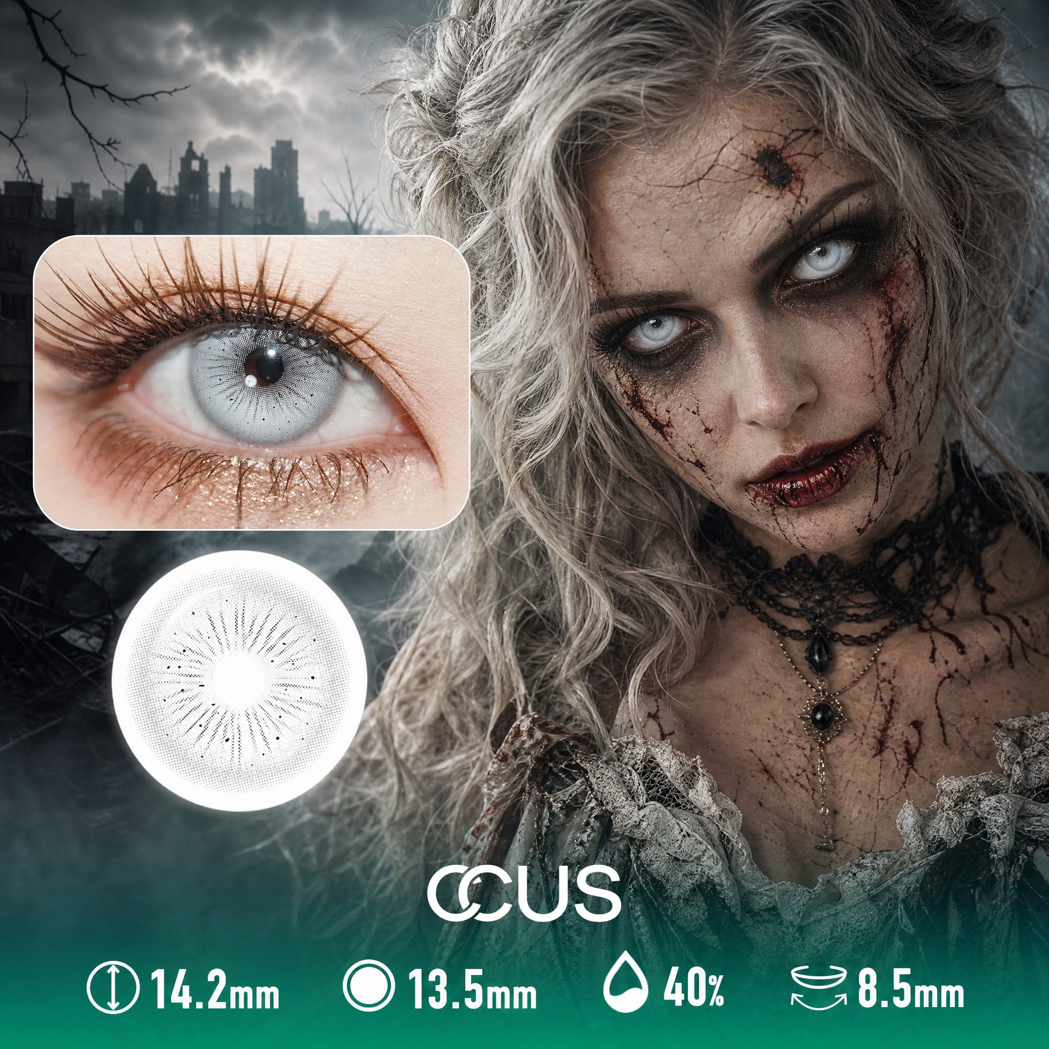 Haunted Grey Halloween Contact Lenses