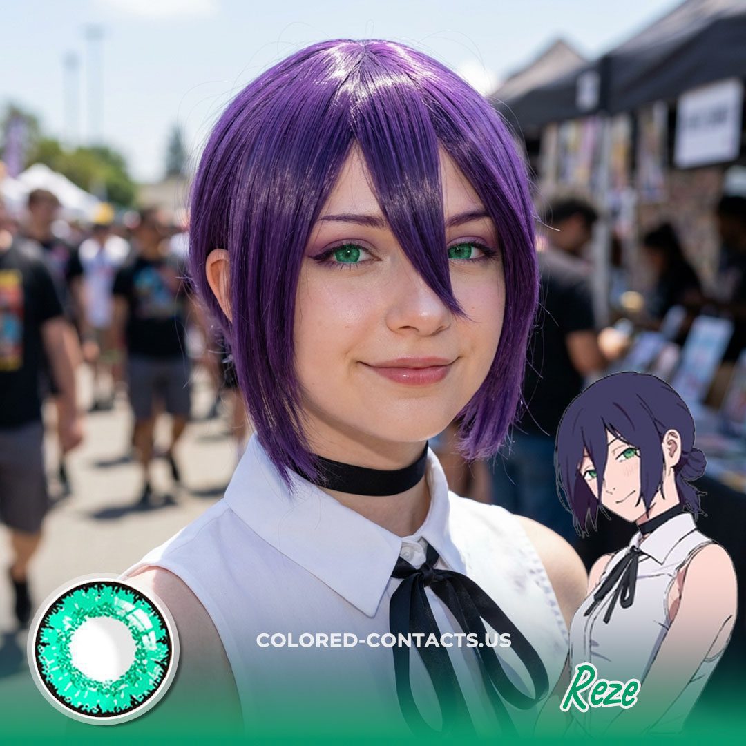 Model Wearing Cm Reze Cosplay Contact Lenses