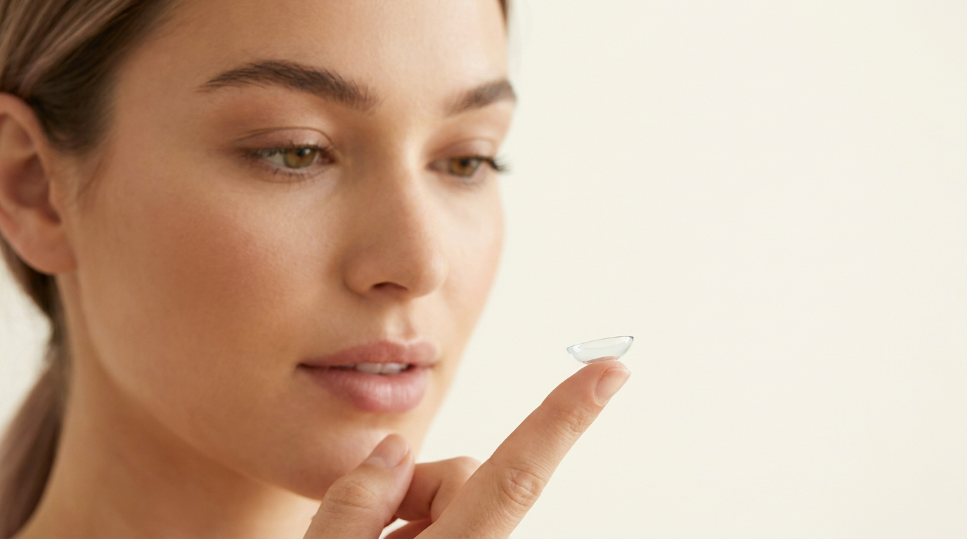 Checking That A Contact Lens Forms A Bowl Shape On The Fingertip Before Insertion