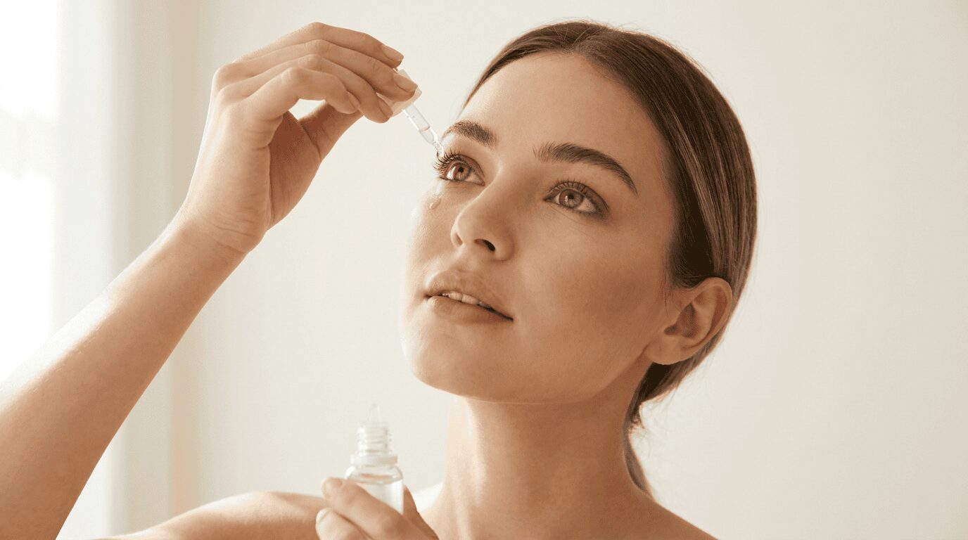 Putting A Drop Of Rewetting Solution In The Eye Before Removing A Contact Lens