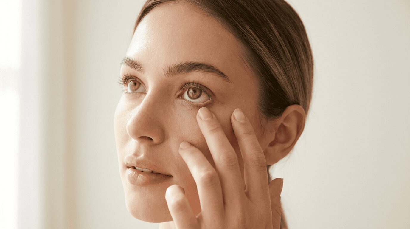 Pulling The Lower Eyelid Down While Looking Up To Remove A Contact Lens