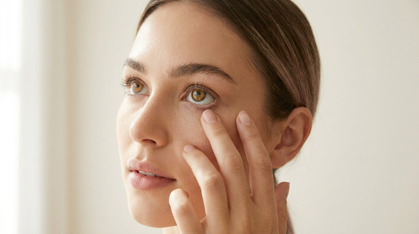 Pulling The Lower Eyelid Down While Looking Up To Remove A Contact Lens