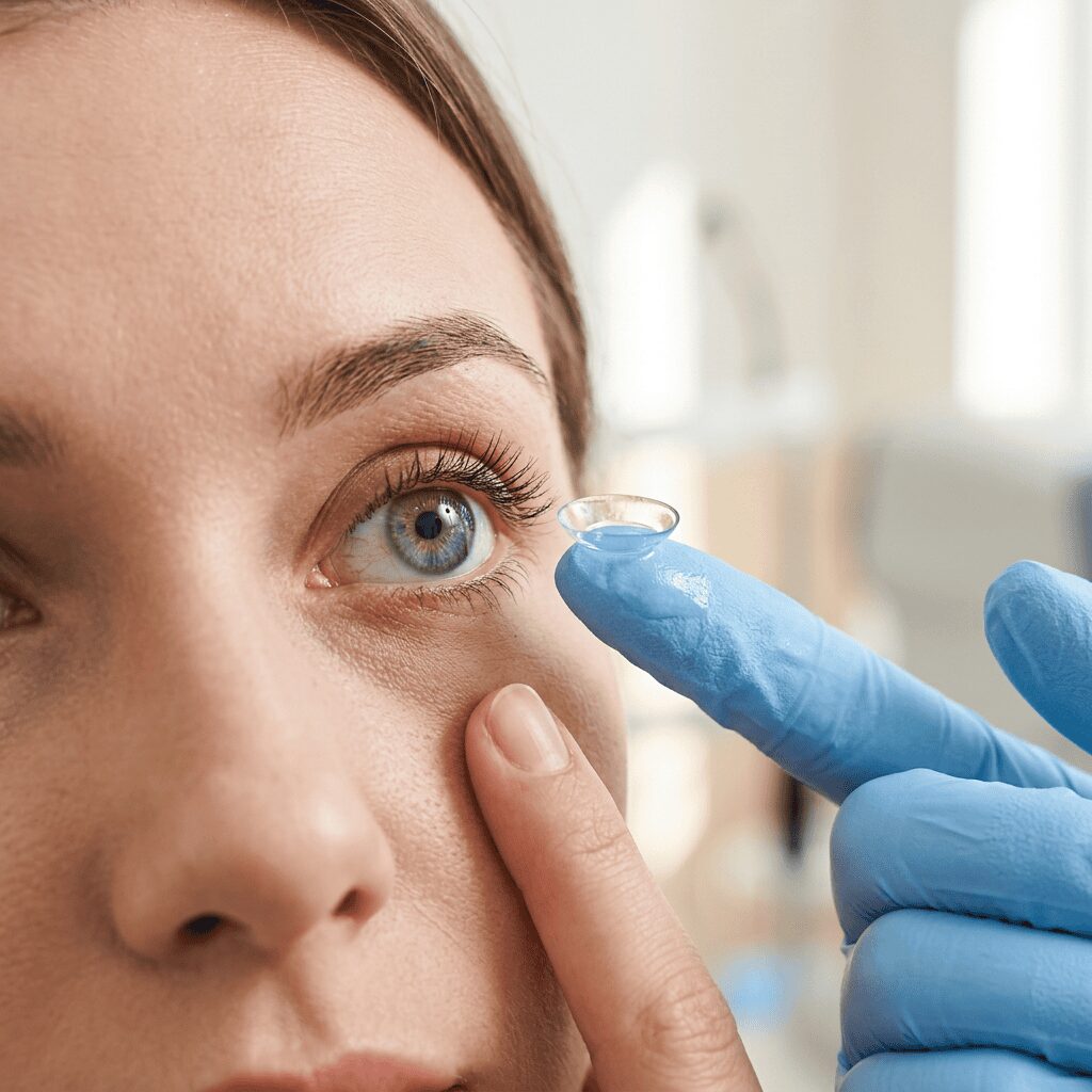 Contact Lens Being Placed Near The Eye During Prescription Verification