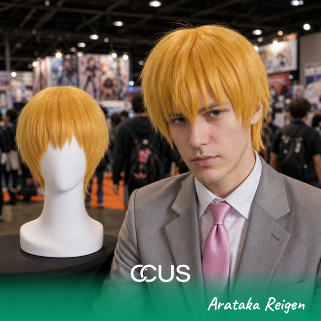 MP100 : Arataka Reigen Cosplay Wig - model wearing the wig (AI hero v15)